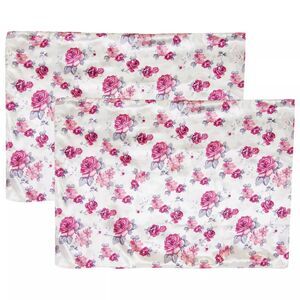 Satin Pillowcase in White with Pink Floral Print Standard Size, Set of 2